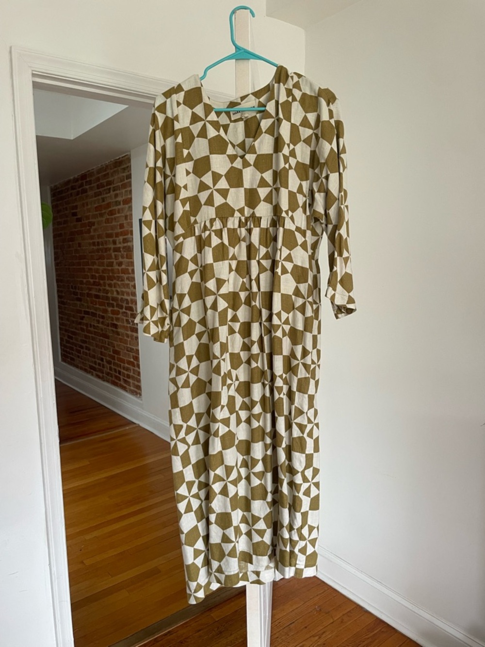 Mara Hoffman Olive and White Midi Aviva Dress - XS